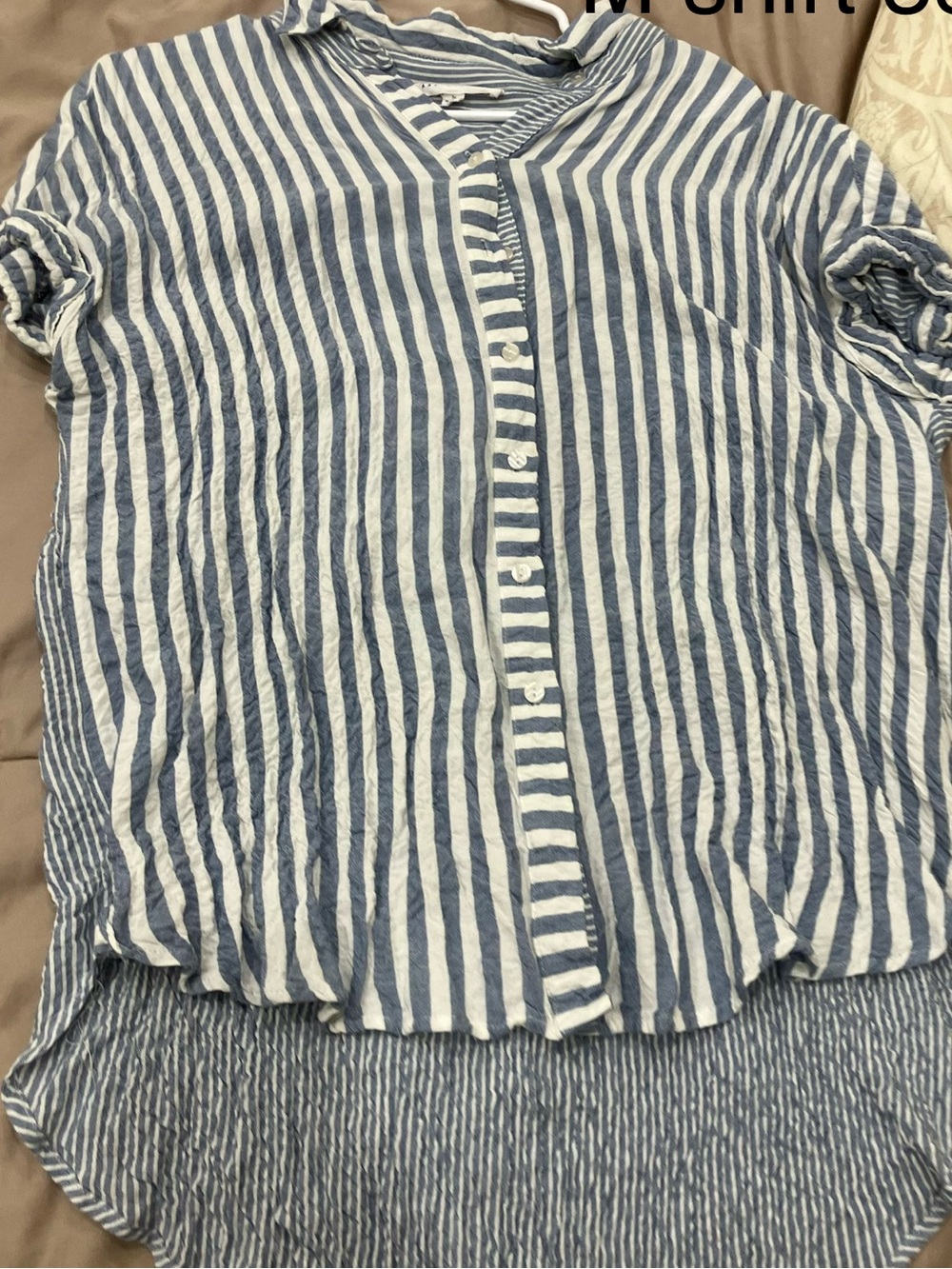 Blue and White Striped Button-Up Shirt
